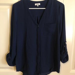 Verte Navy Blue V Neckline Shirt with Buttons